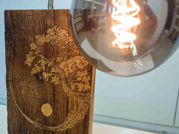 tischlampe holz gravur yin yang