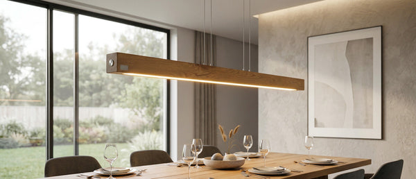 Handgefertigte Pendellampe aus Holz mit dimmbarer LED-Beleuchtung