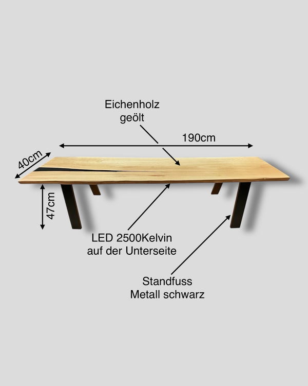 Sitzbank Lowboard Fernsehtisch Eichenholz LED Epoxydharz