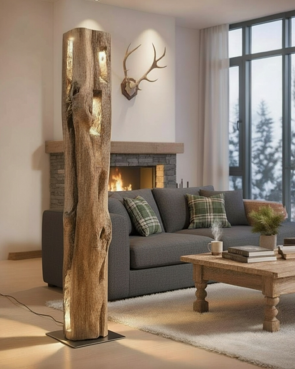 Unikate Stehleuchte aus einem Altholz Eichenbalken, LED dimmbar