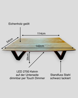 Eichenholz Sitzbank mit LED-Beleuchtung und pulverbeschichtetem Stahlgestell