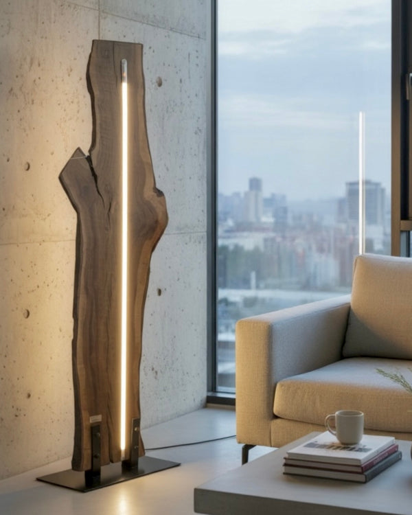 Stehleuchte Unikat aus Apfelbaum Holzbrett , LED dimmbar