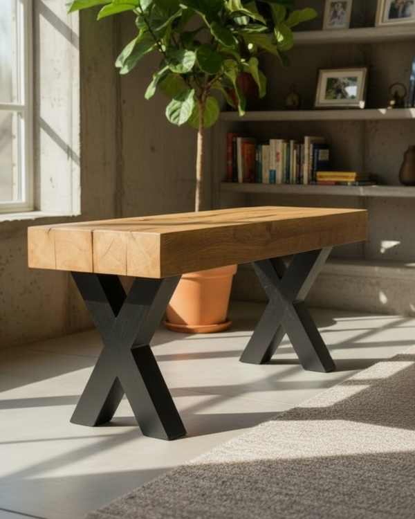 Sitzbank aus Eichenholz mit dimmbarem LED Licht auf der Unterseite