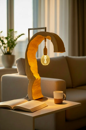 Unikat-Tischlampe aus Eschenholz mit warmem Licht und natürlicher Ausstrahlung
