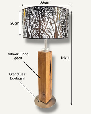 Design-Tischlampe aus geölter Eiche und gebürstetem Edelstahl