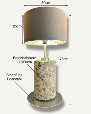 Designleuchte aus Beton und Edelstahl für Wohnzimmer oder Büro