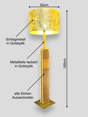 Stehlampe Eichenholz Lampenschirm Goldoptik