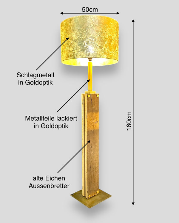 Stehlampe Eichenholz Lampenschirm Goldoptik