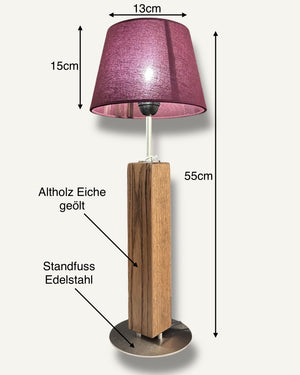 Design-Tischlampe aus geölter Eiche und gebürstetem Edelstahl