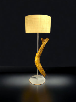 Tischlampe Schwemmholz Edelstahl
