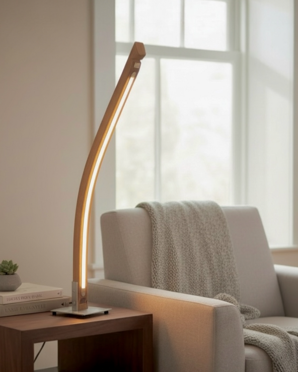 Tischleuchte Fassdaube aus altem Eichenfass, LED