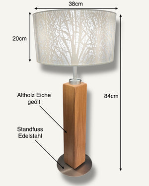 Design-Tischlampe aus geölter Eiche und gebürstetem Edelstahl