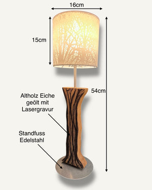 Design-Tischlampe aus geölter Eiche und gebürstetem Edelstahl