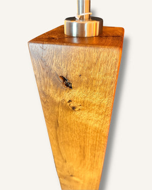 Stehlampe aus Altholz Eiche mit rundem Lampenschirm schwarz/gold