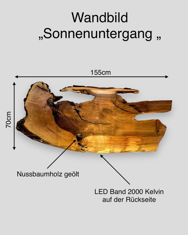 Wandbild nussbaum LED dimmbar Unikat