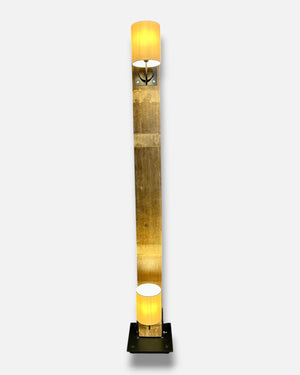 Stehleuchte aus alter Weinfassdaube mit LED und zwei Lampenschirmen