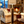 Stehlampe aus Altholz Eiche mit Edelweiss Lampenschirm und LED-Band