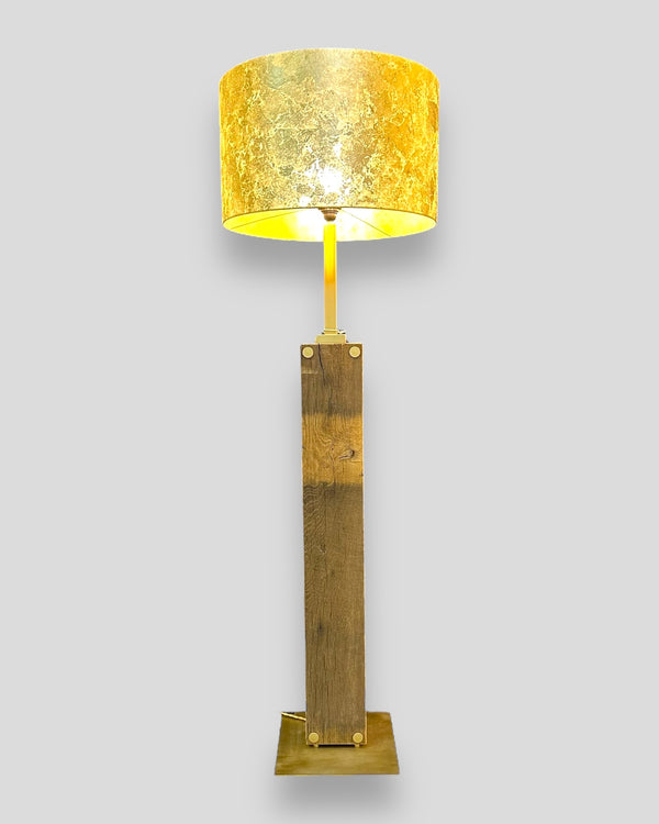 Stehlampe Eichenholz Lampenschirm Goldoptik