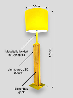 Led Stehlampe eichenholz goldoptik Lampenschirm