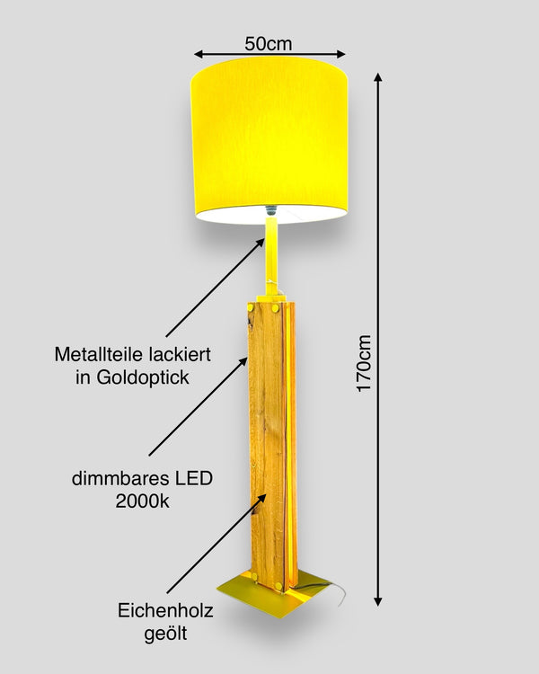 Led Stehlampe eichenholz goldoptik Lampenschirm