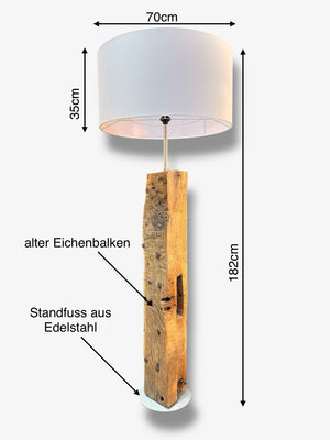 Stehlampe stehleuchte altholz eichenbalken eichenholz lampenschirm