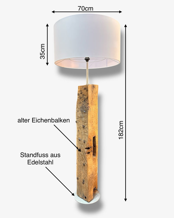 Stehlampe stehleuchte altholz eichenbalken eichenholz lampenschirm