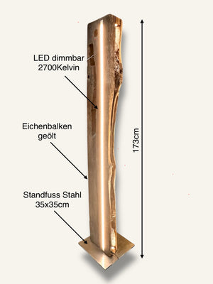 stehlampe stehleuchte eichenbalken altholz LED dimmbar