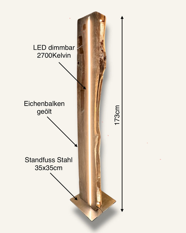 stehlampe stehleuchte eichenbalken altholz LED dimmbar