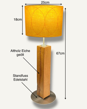 Design-Tischlampe aus geölter Eiche und gebürstetem Edelstahl
