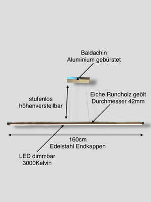 Hängelampe pendellampe LED dimmbar stufenlos höhenverstellbar eiche rundholz massivholz holzlampe