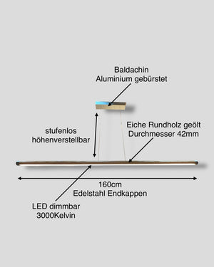 Hängelampe pendellampe LED dimmbar stufenlos höhenverstellbar eiche rundholz massivholz holzlampe