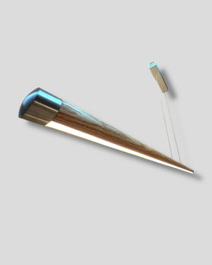 Hängelampe pendellampe LED dimmbar stufenlos höhenverstellbar eiche rundholz massivholz holzlampe