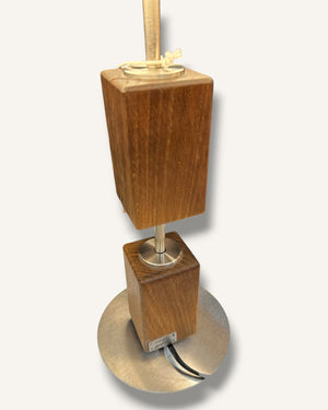 Handgefertigte Tischlampe aus Altholz Eiche mit handbemaltem Lampenschirm