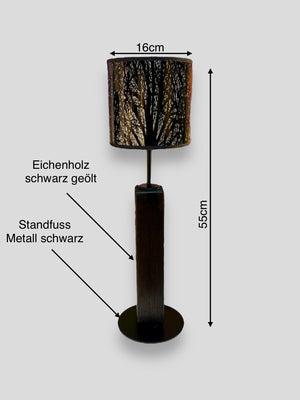 Tischlampe Eichenholz schwarz lampenschirm Baummotiv