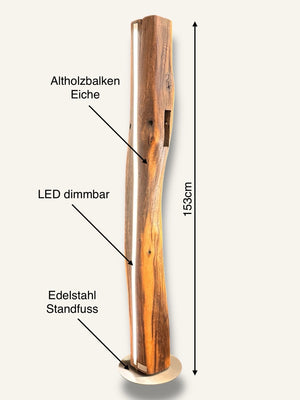 Stehlampe LeD dimmbar altholz eichenbalken Unikat Stehleuchte