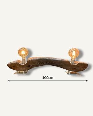 Unikat Tischlampe aus alten Eichenbalken mit dekorativer Glühbirne