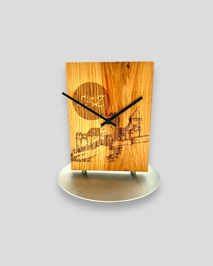 Tischuhr Holz Gravur Logo
