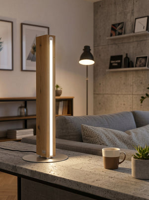 Design Tischleuchte aus Eichenholz mit indirektem LED-Licht und Touch-Dimmer