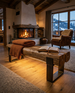 Zeitlose Design Sitzbank mit LED-Unterlicht aus massiver Eiche