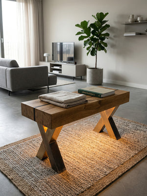 Massivholz-Sitzbank mit dimmbarer LED-Beleuchtung im modernen Design
