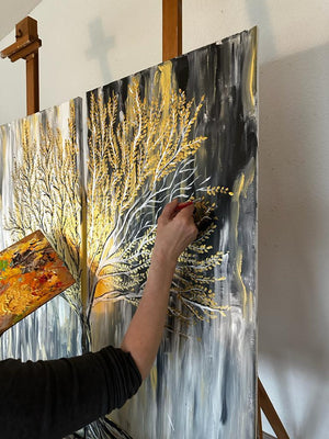 Gemälde Malen Baum Hand am malen