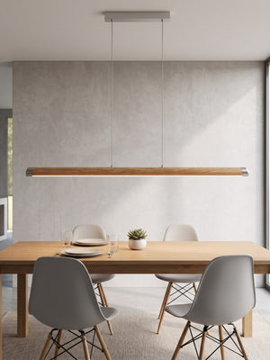 Dimmbare Holz-Pendelleuchte aus Eiche mit Touch-Dimmer und natürlicher Maserung