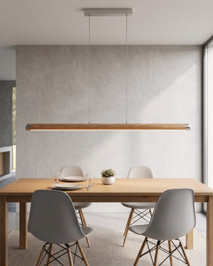 Dimmbare Holz-Pendelleuchte aus Eiche mit Touch-Dimmer und natürlicher Maserung