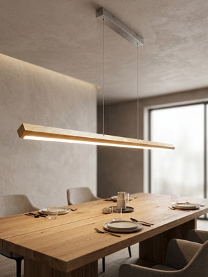 Pendelleuchte aus Eichen Massivholz 160 cm mit dimmbarem LED-Band