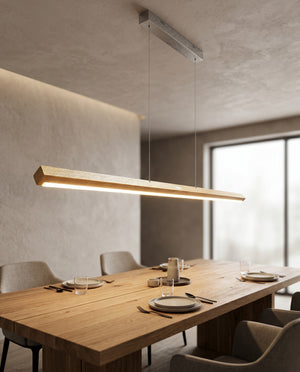 Pendelleuchte aus Eichen Massivholz 160 cm mit dimmbarem LED-Band