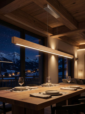 Pendelleuchte aus Eichenholz 180 cm mit dimmbarem LED-Band