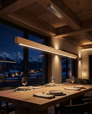 Pendelleuchte aus Eichenholz 180 cm mit dimmbarem LED-Band