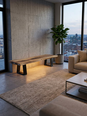 Exklusive Designer-Sitzbank aus Nussbaum mit Ambientelicht für moderne Wohnräume